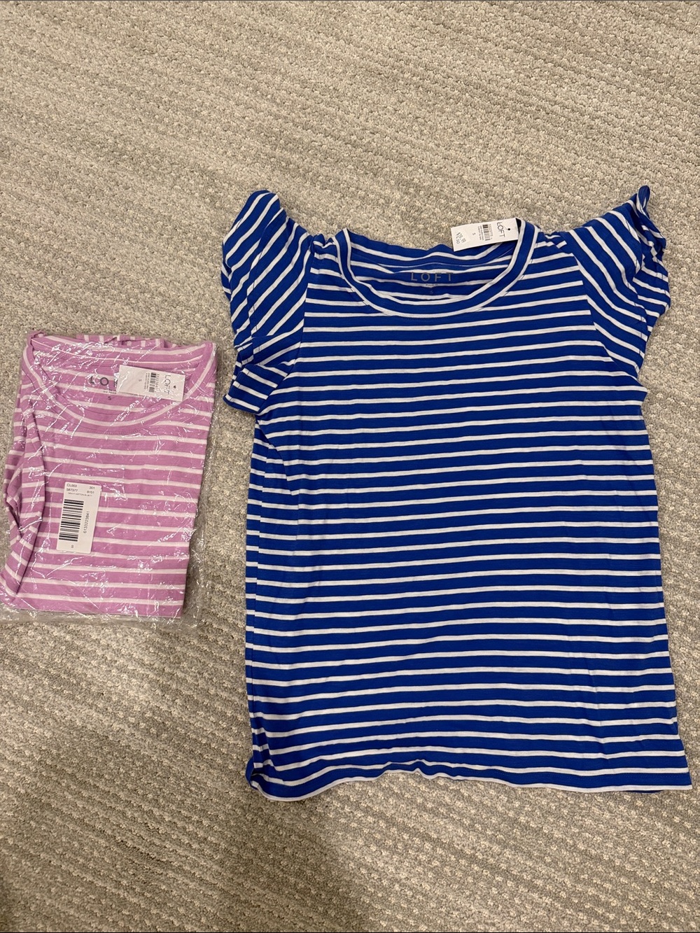 2 NWT LOFT Blue & White Striped Puff Sleeve Tee